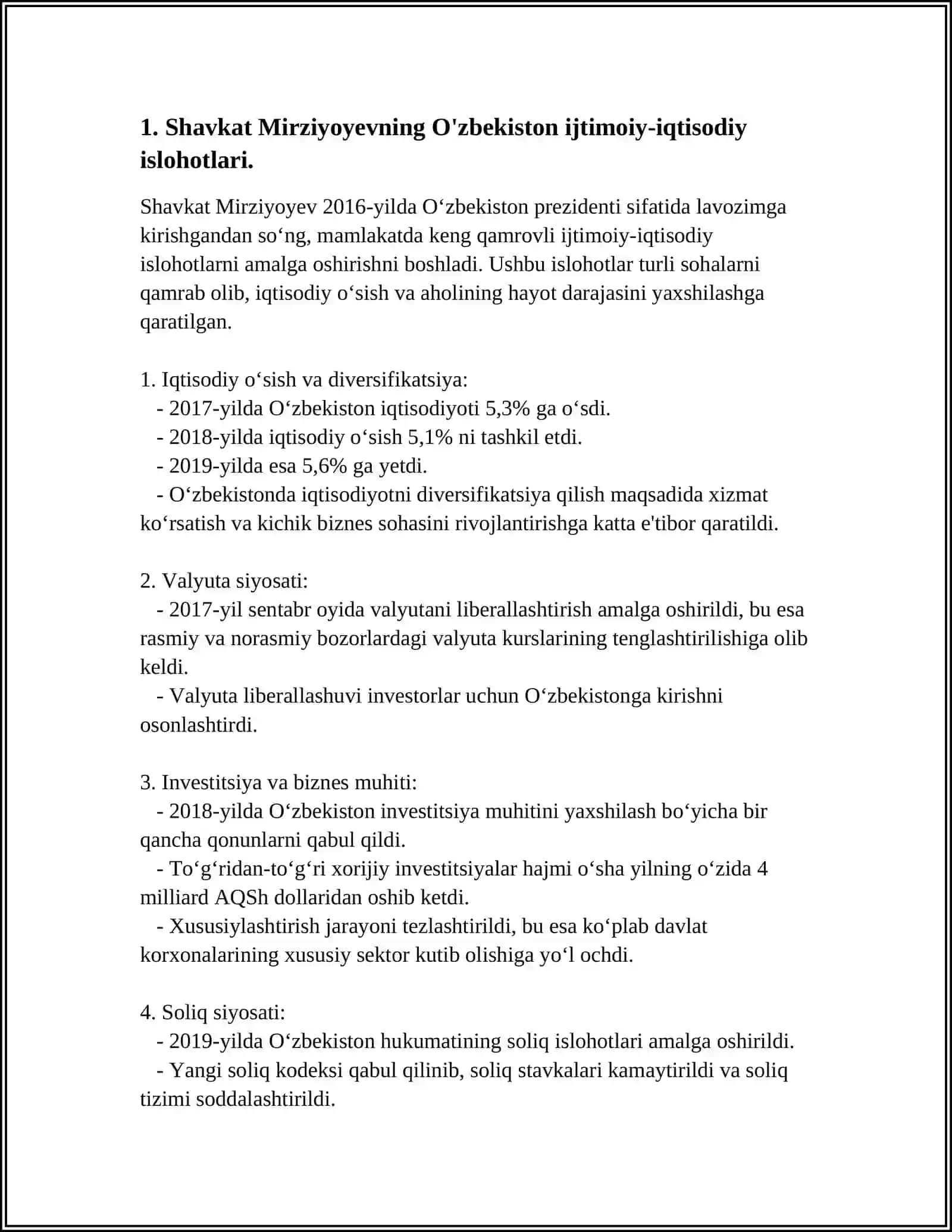 Shavkat Mirziyoyevning O'zbekiston ijtimoiy-iqtisodiy islohotlari 4