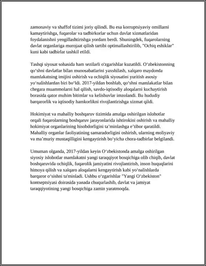 O‘zbekistonda 2017-yildan keyingi islohotlar va “Yangi O‘zbekiston” taraqqiyot bosqichi 4