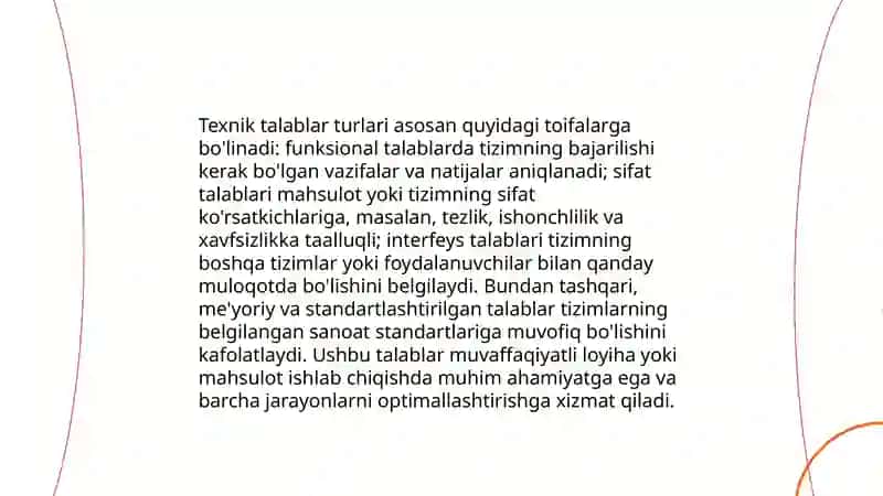Texnik talablarni qo'yish va taxrirlash 4