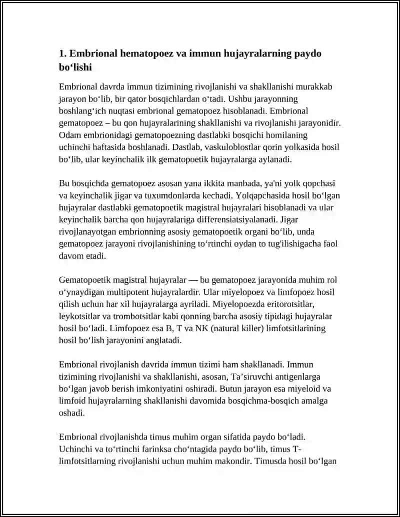Embrional hematopoez va immun hujayralarning paydo bo‘lishi 4