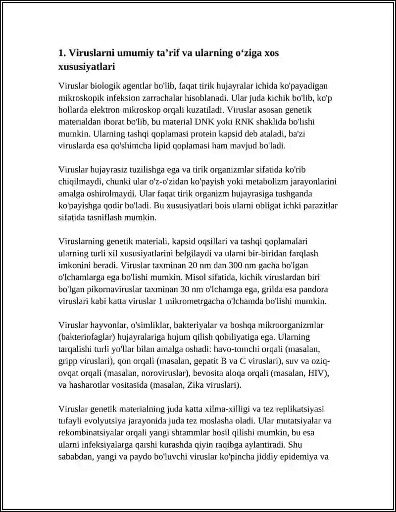 VIRUSLAR.ULARNING OʻZIGA XOS UMUMIY TUZULISHI VA FARQLARI 4