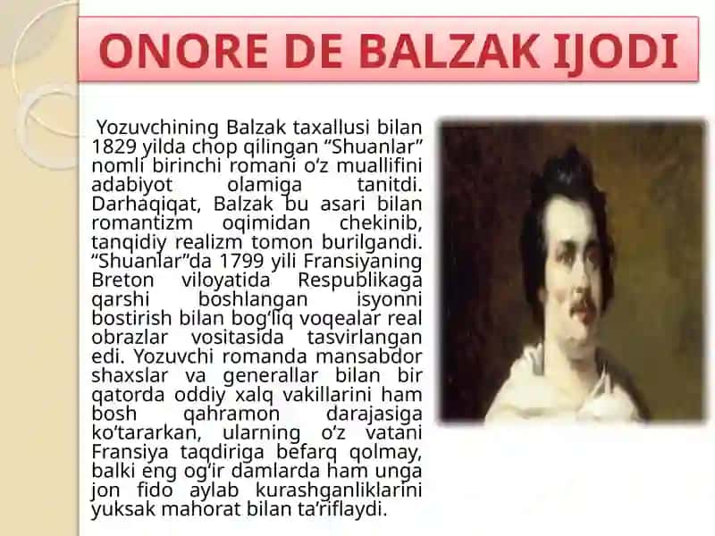 Usmonovazohida NING ADABIYOT SHUNOSLIK FANIDAN BADIIYA SAR TAHLILI SAG’RI TERI TILSIMI ONORE DE BALZAK 4