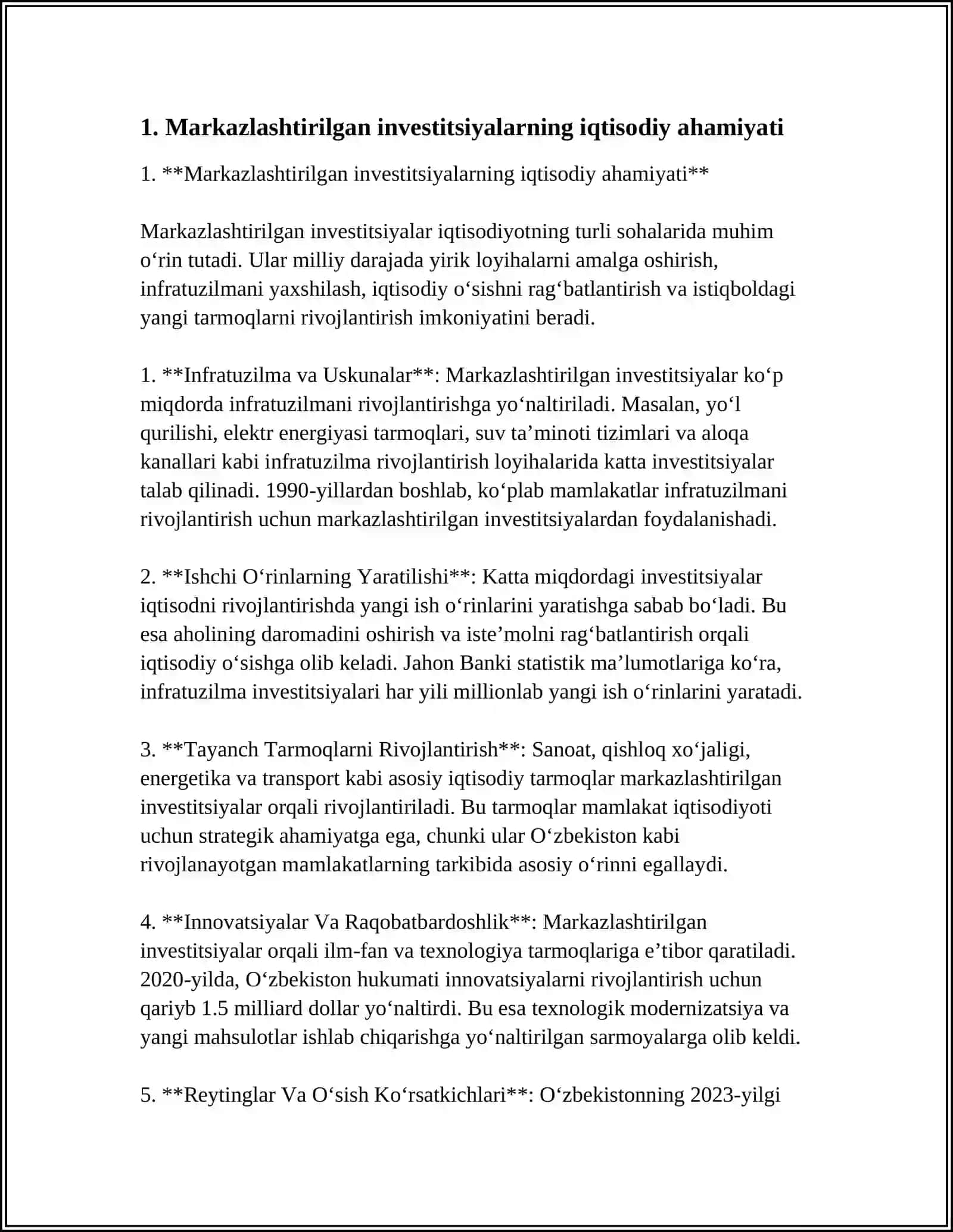 MARKAZLAWTIRILGAN INVESTETSIYALAR HISOBIGA AMALGA OSHIRILADIGAN INVESTETSIYA LOYIHALARINING O‘ZIGA XOS HUSUSIYATLARI 4