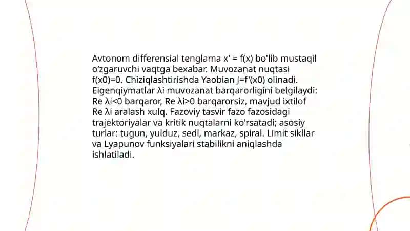 Avtonom sestemalar. Muvozanat holati turlari 4