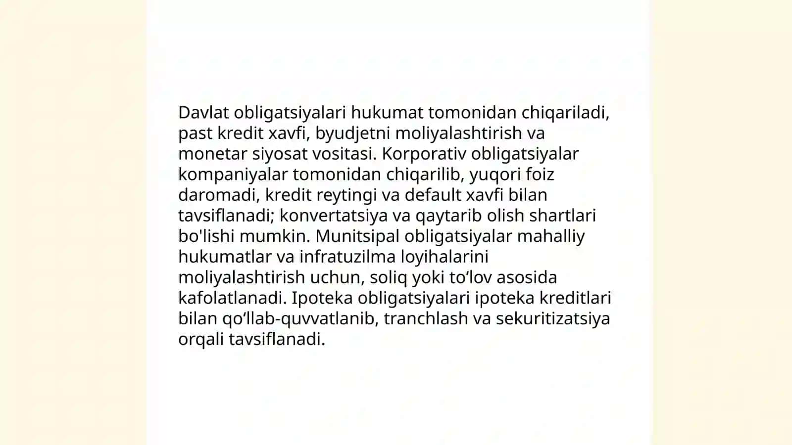 Obligatsiyalar va ularning bozor mexanizmidagi roli 4