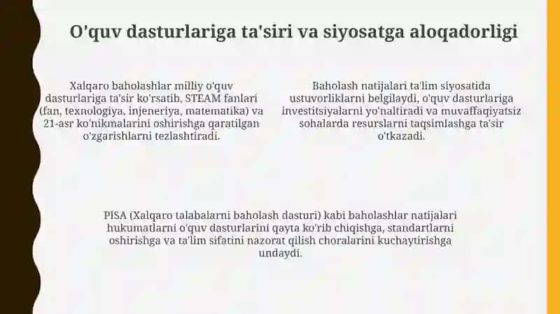Xalqaro baholash dasturlarining ta'lim sifatigavamazmuni 4