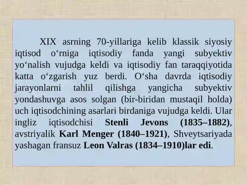 MARJINALIZM TA‘LIMOTI VA NEOKLASSIK IQTISODIY MAKTABLAR 4