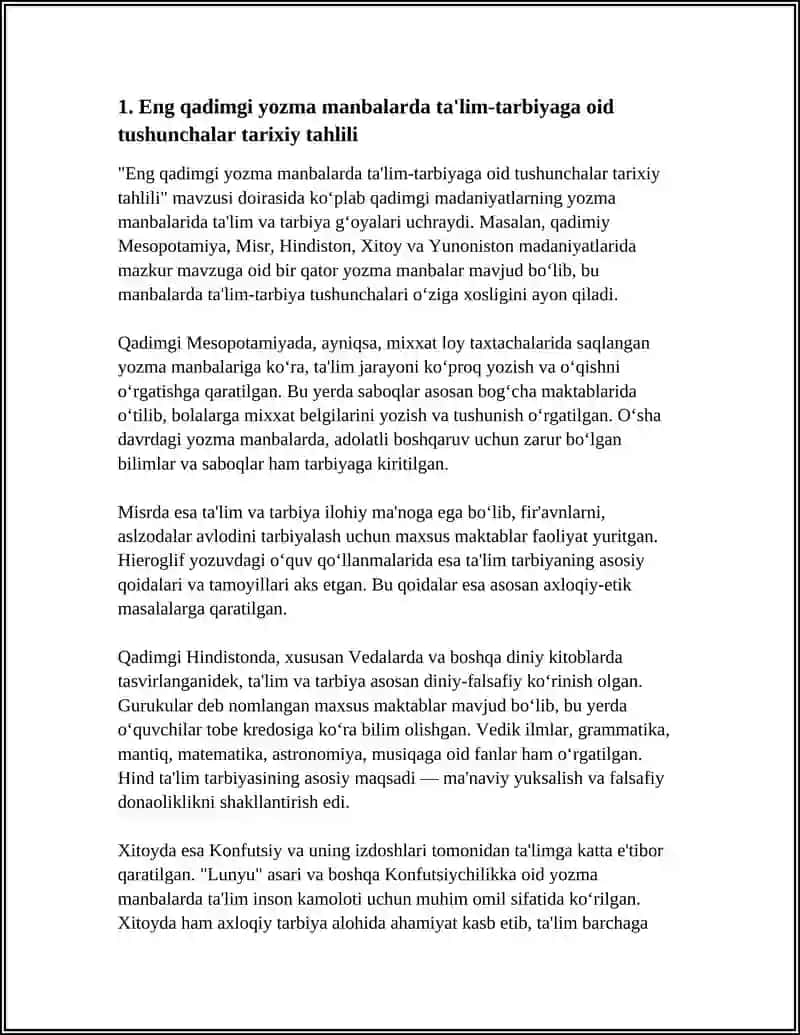 ENG QADIMGI YOZMA MANBALARDA TA’LIM-TARBIYAGA OID FIKRLAR. XALQ PEDAGOGIKASI 4