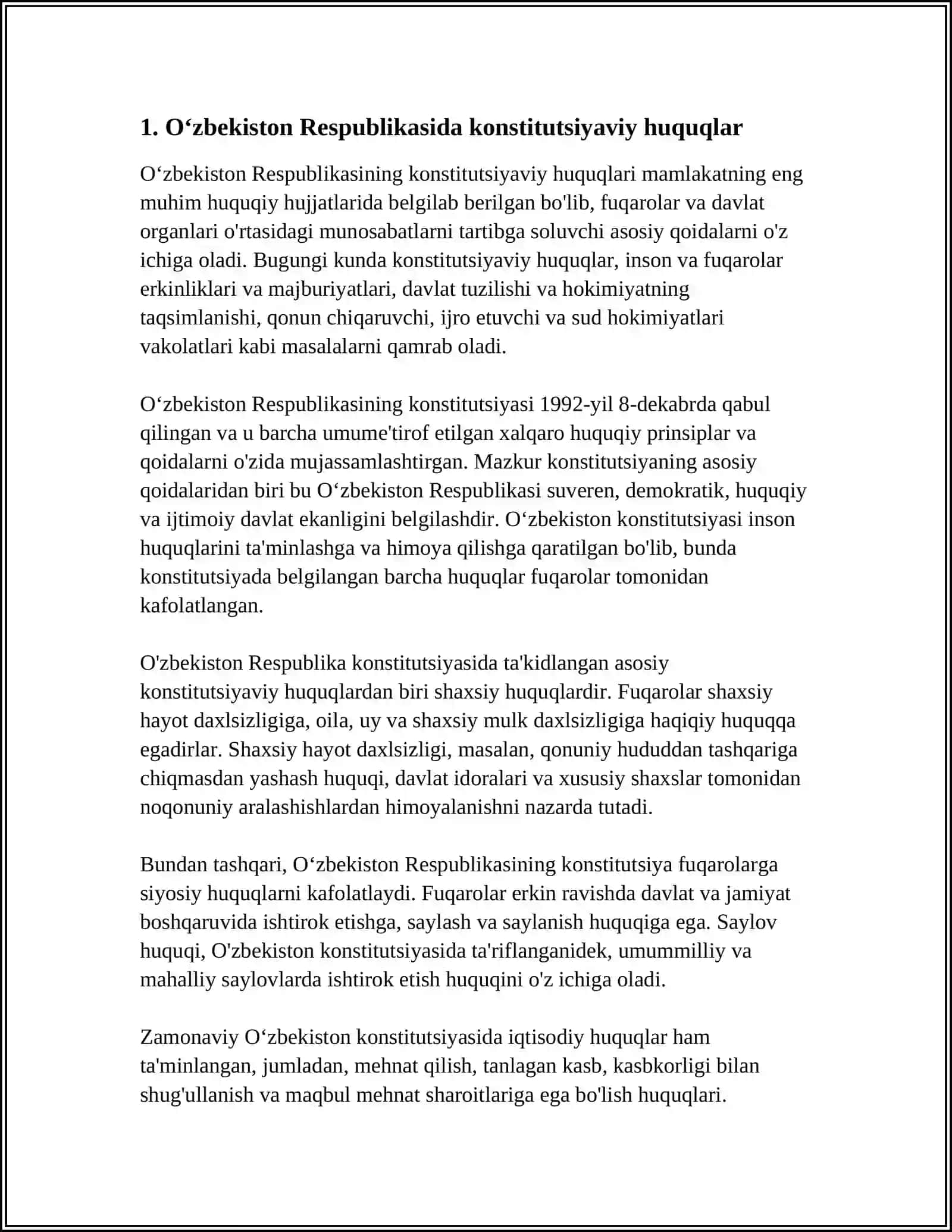 Oʻzbekiston Respublikasida fuqarolarning konstitutsiyaviy huquq va erkinliklari tushunchasi 4