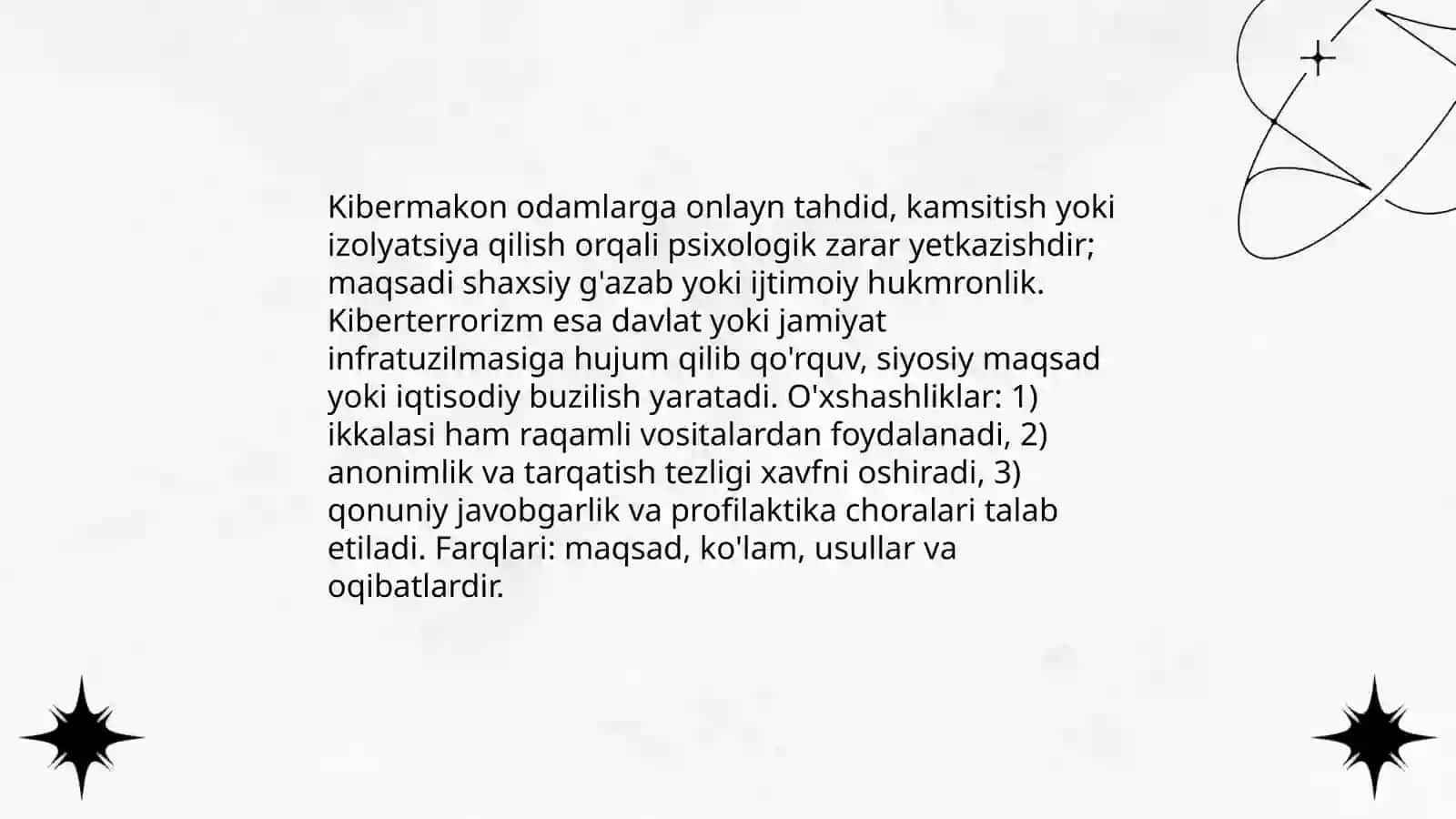 Kibermakon, kiberterrorizm (cyberbullying) tushunchalarinig mohiyati 4
