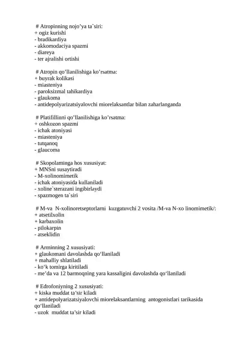 M-va N-xolinoreseptorlarni rg’g’batlantiruvchi /M-va N-xolinomimetik preparat 4