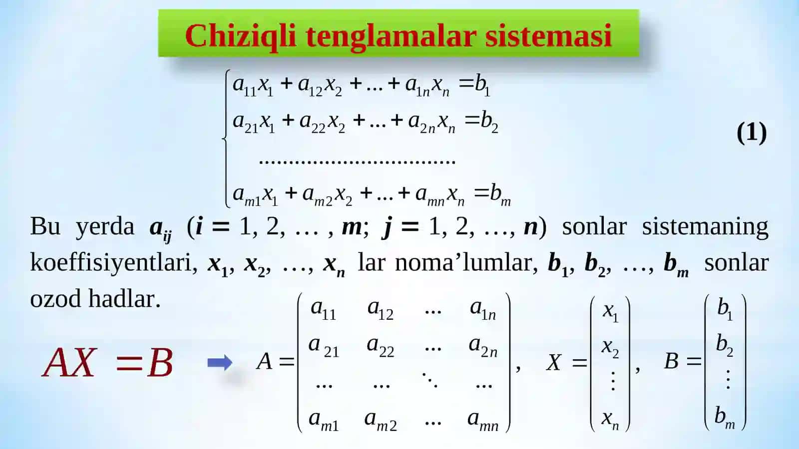 Chiziqli algebraik tenglamalar sistemasi va uni yechishning Gauss hamda Gauss-Jordan usullari 4