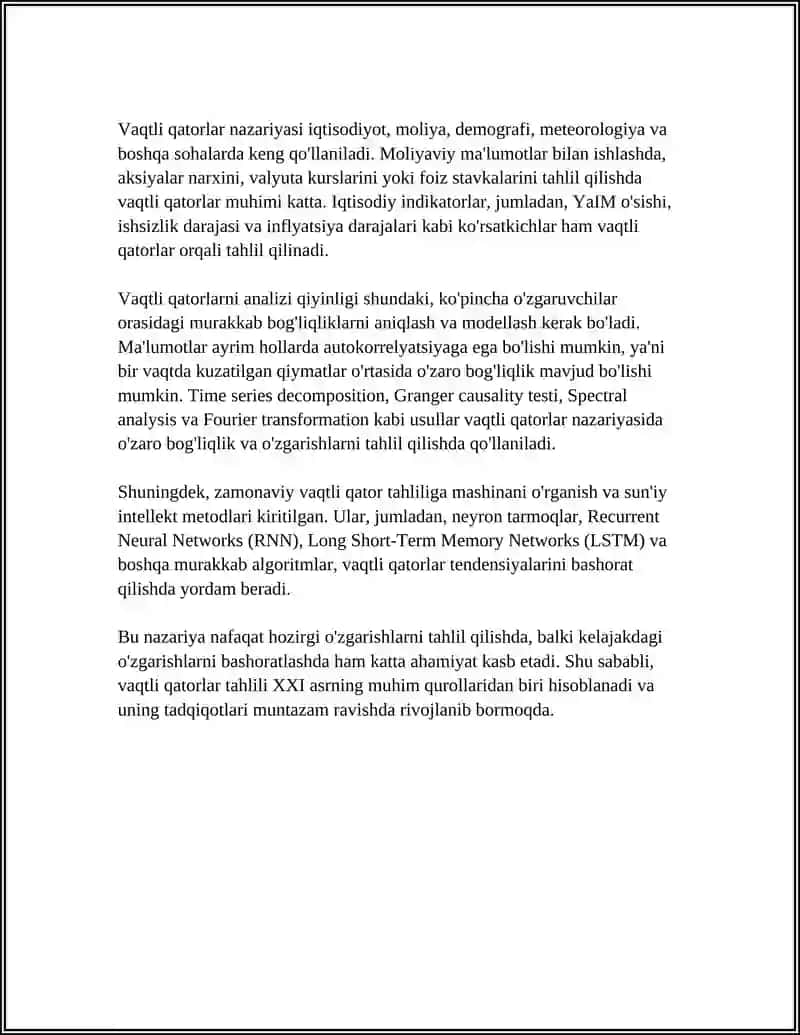 VAQTLI QATOR DARAJALARINING AVTOKORRELYATSIYASI 4