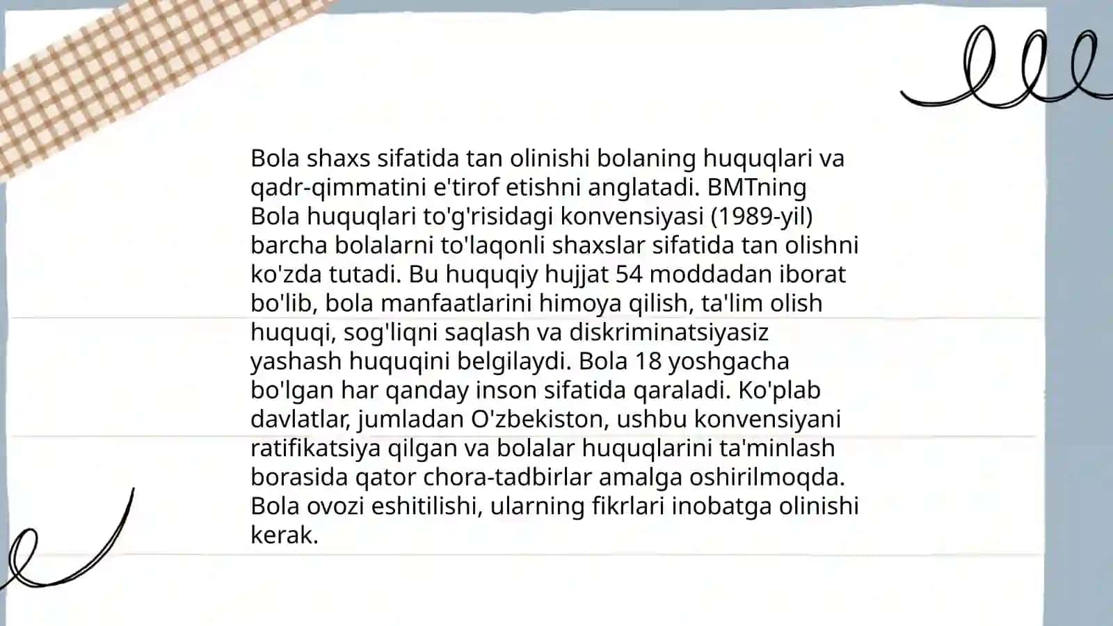 Konstitutsiyada bolaning huquqlari, erkinliklari va qonuniy manfaatlarining ta'minlanishi va himoya qilinishi 4