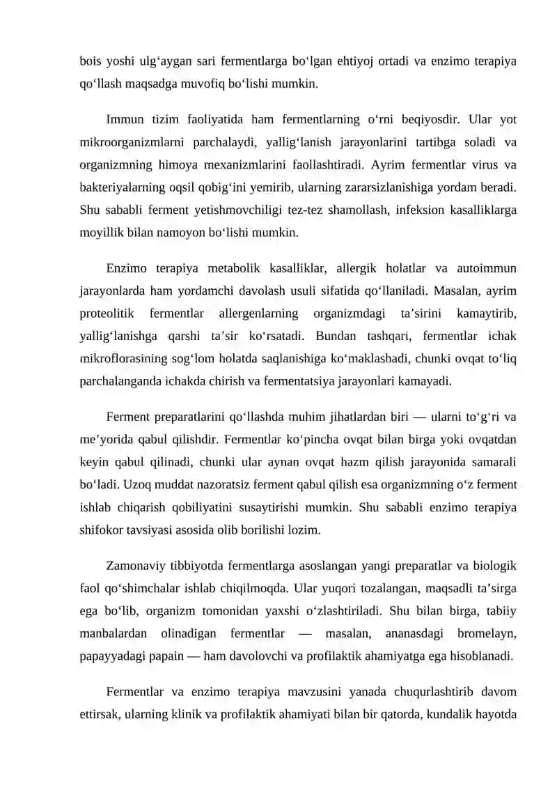 Fermentlarni organizmdagi ahamiyati.Enzimo terapiya 4