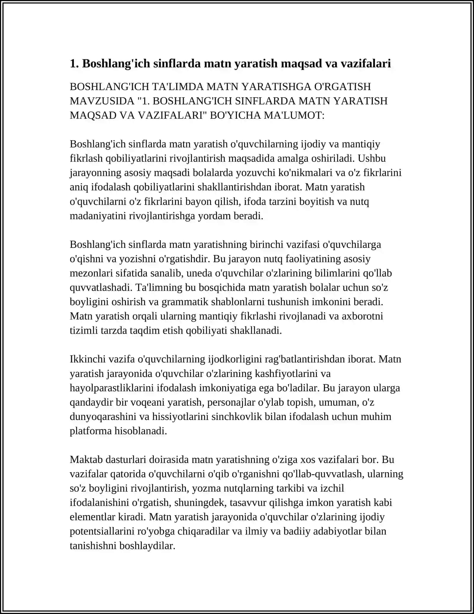 BOSHLANG'ICH TA'LIMDA MATN YARATISHGA O'RGATISH 4