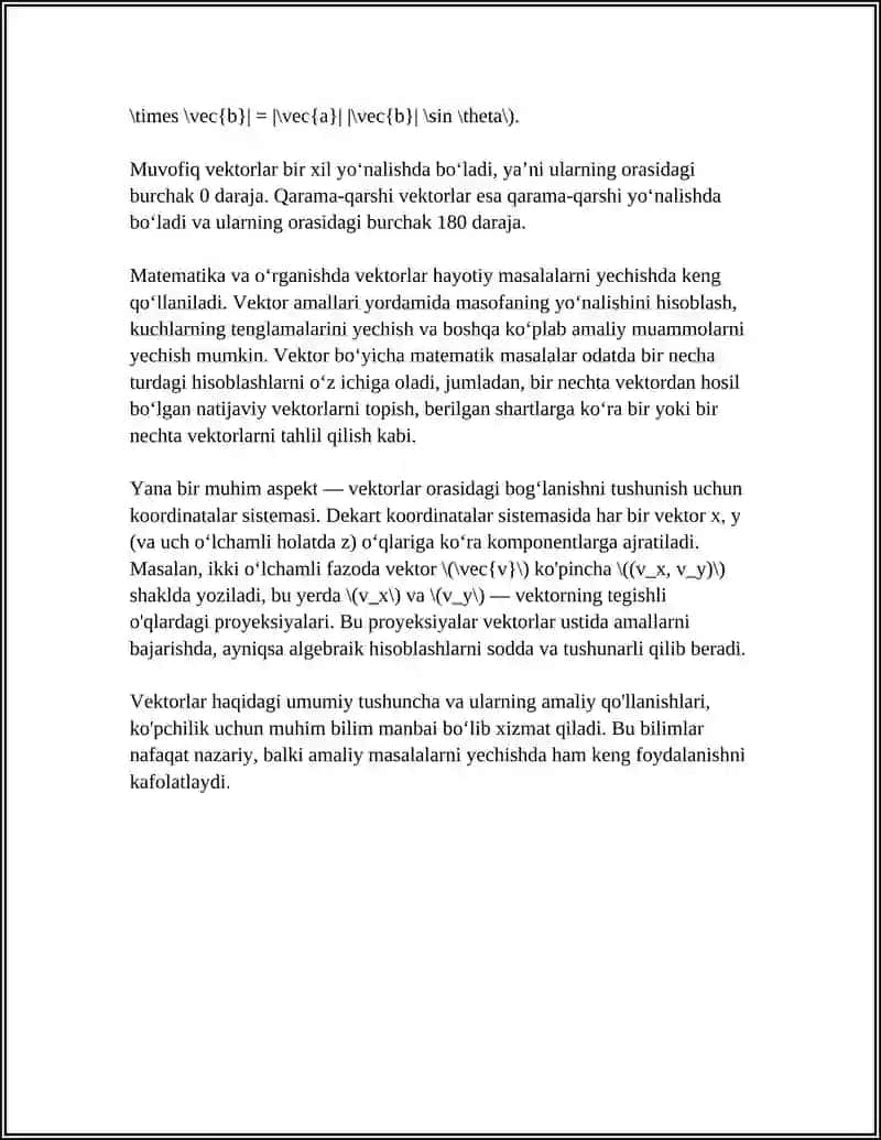 VEKTOR MAVZUSINI OʻRGANISH ULAR USTIDA AMALLARGA DOI MISOLLAR VA MASALLAR YECHISH 4