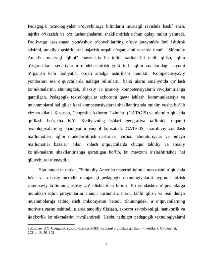 Shimoliy Amerika materigi iqlimi mavzusini o'qitishda lokal va xususiy metodik darajadagi pedagogik texnalogiyalarni 4