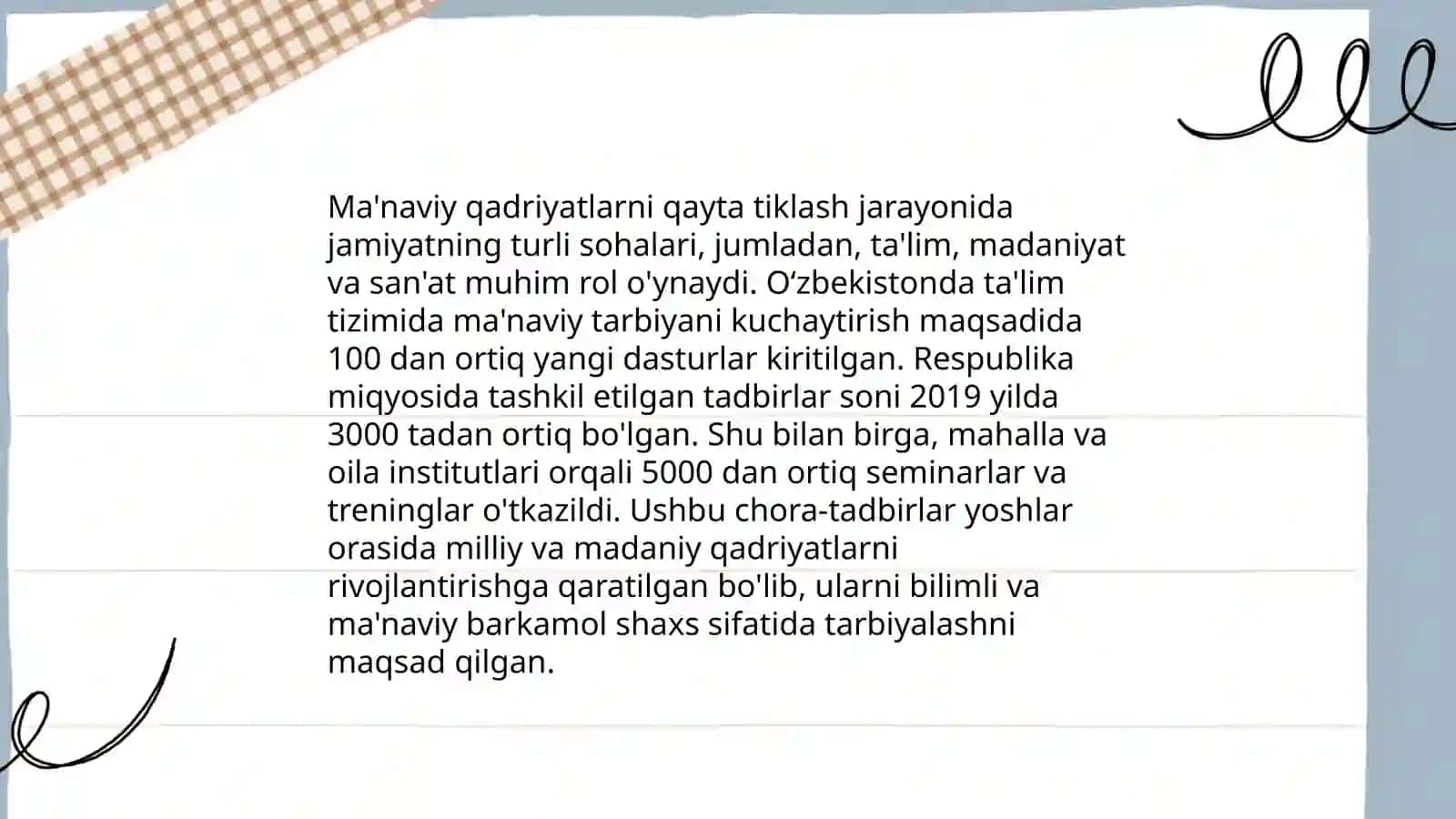Yangi O'zbekistonda amalga oshirilayotgan ma'naviy o'zgarishlar 4