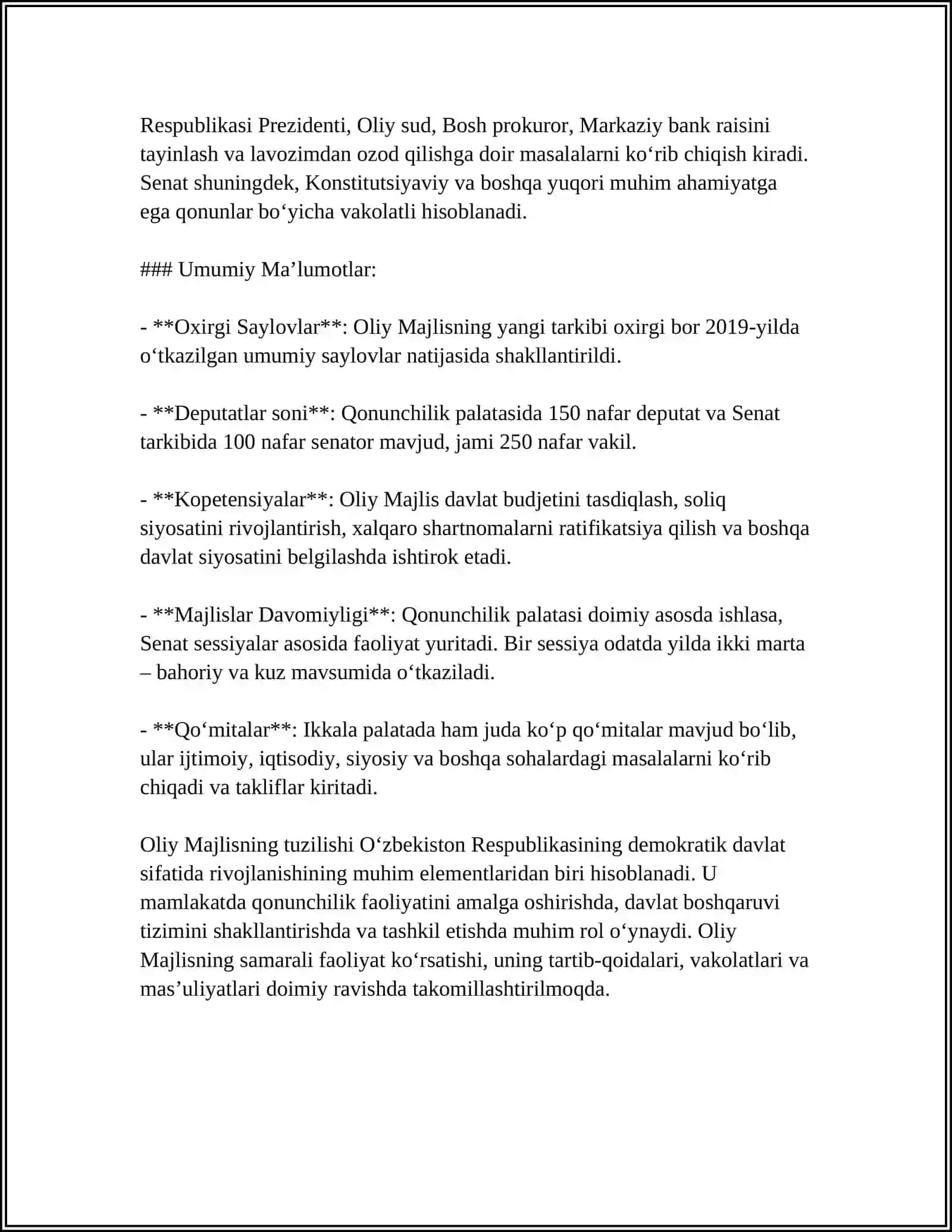 OʻZBEKISTON RESPUBLIKASI OLIY MAJLISI 4