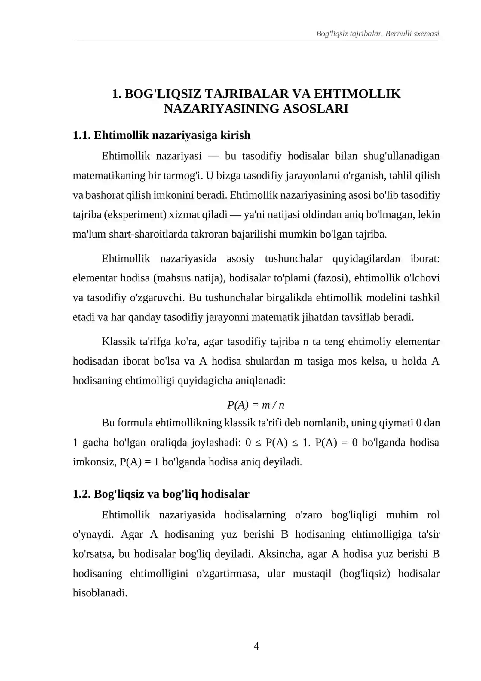 Bog'liqsiz tajribalar. Bernulli sxemasi 4