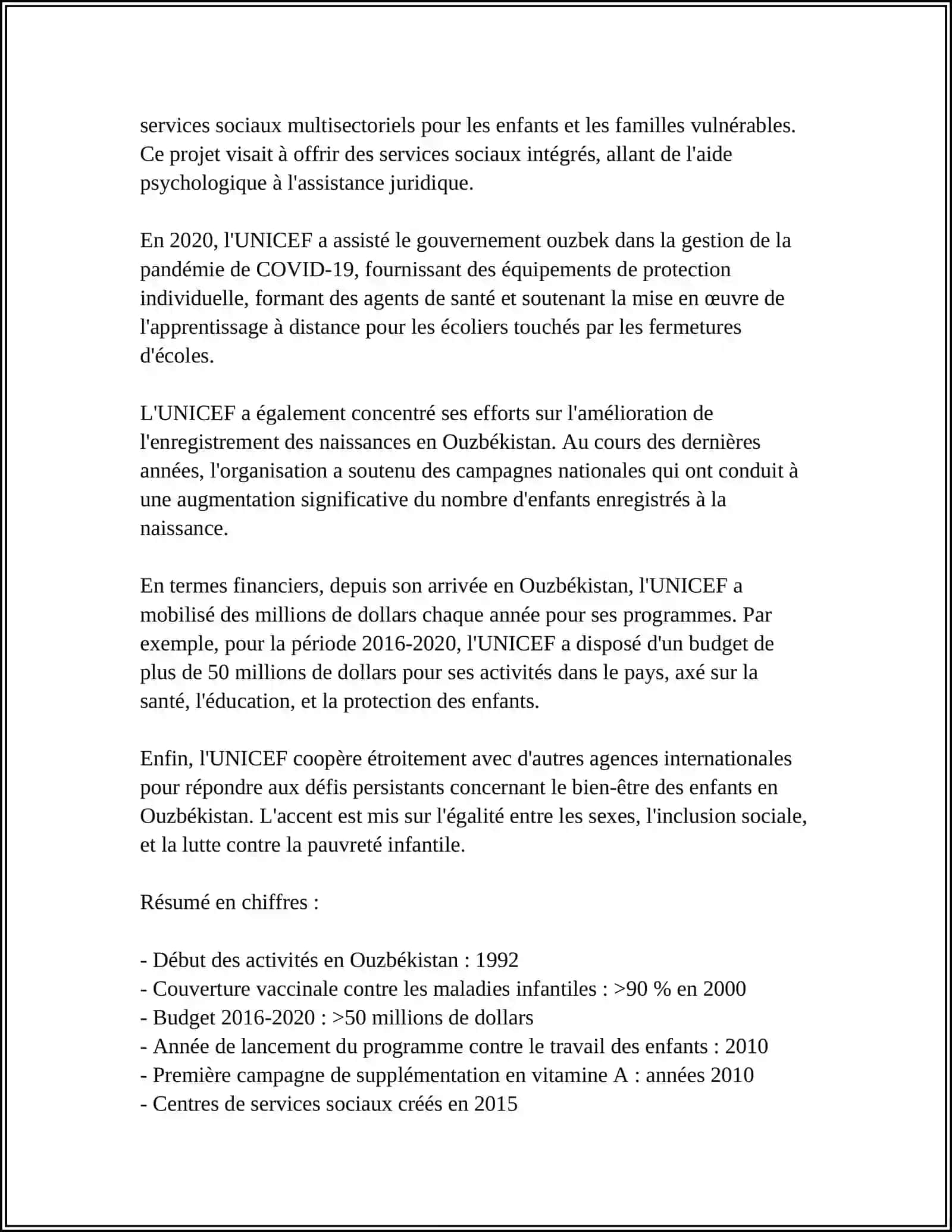 Présence de l'UNICEF en Ouzbékistan 4