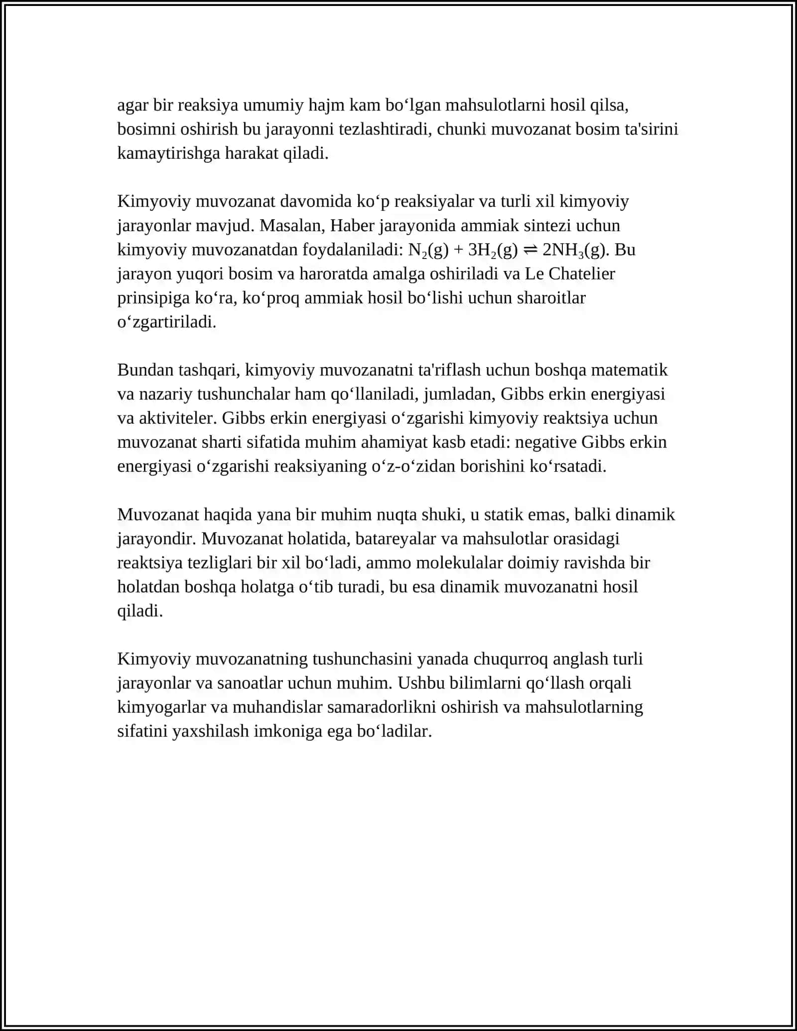 Kimyoviy muvozanat tushunchasi 4