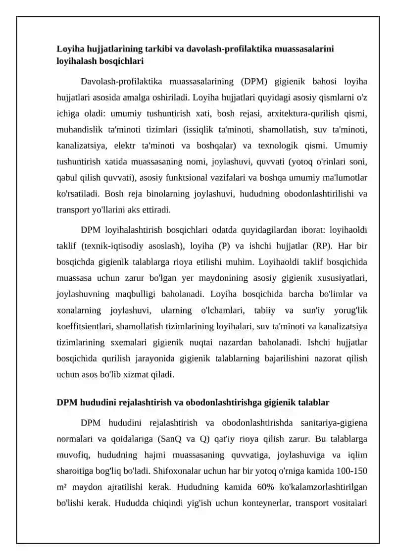 Loyiha materiallari asosida davolash-profilaktika muassasalarini gigiyenik baholash 4