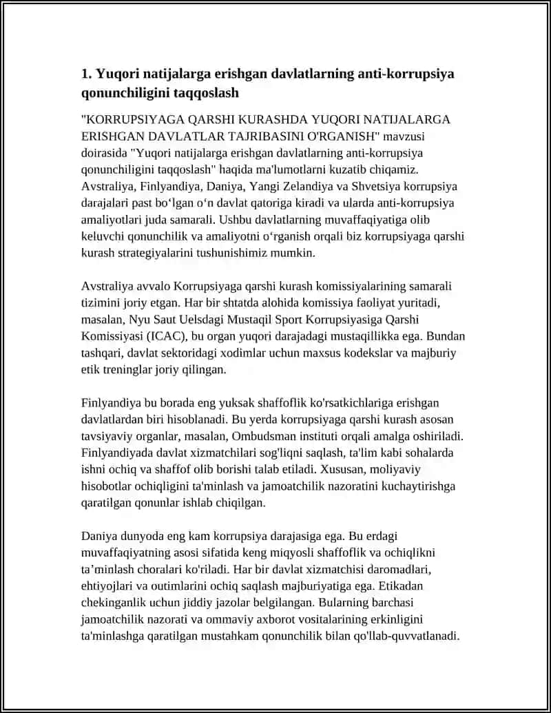 KORRUPSIYAGA QARSHI KURASHDA YUQORI NATIJALARGA ERISHGAN DAVLATLAR TAJRIBASINI O'RGANISH 4