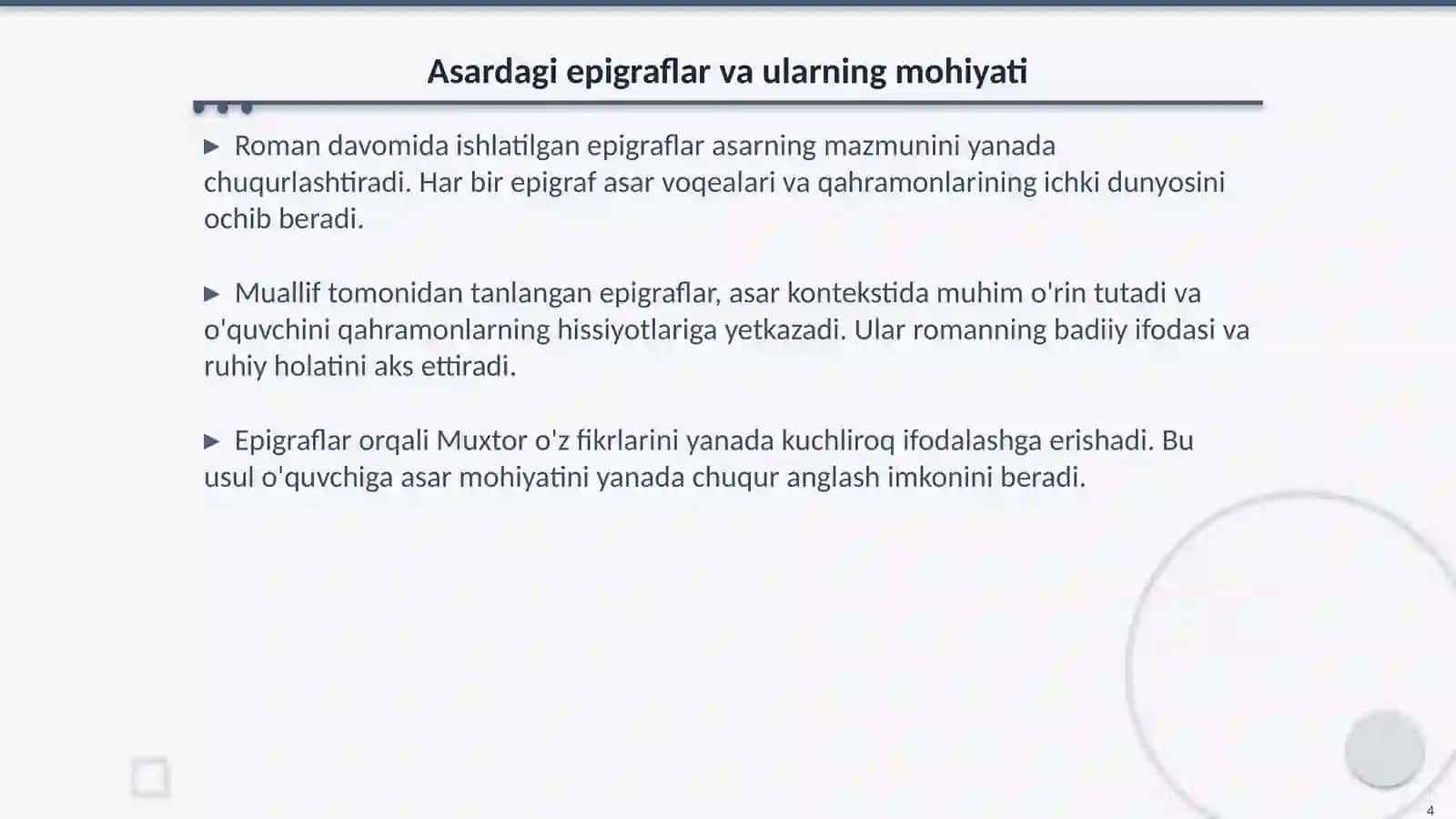 Asqad Muxtorning Chinor romani. Adabiyotshunoslik fani 4