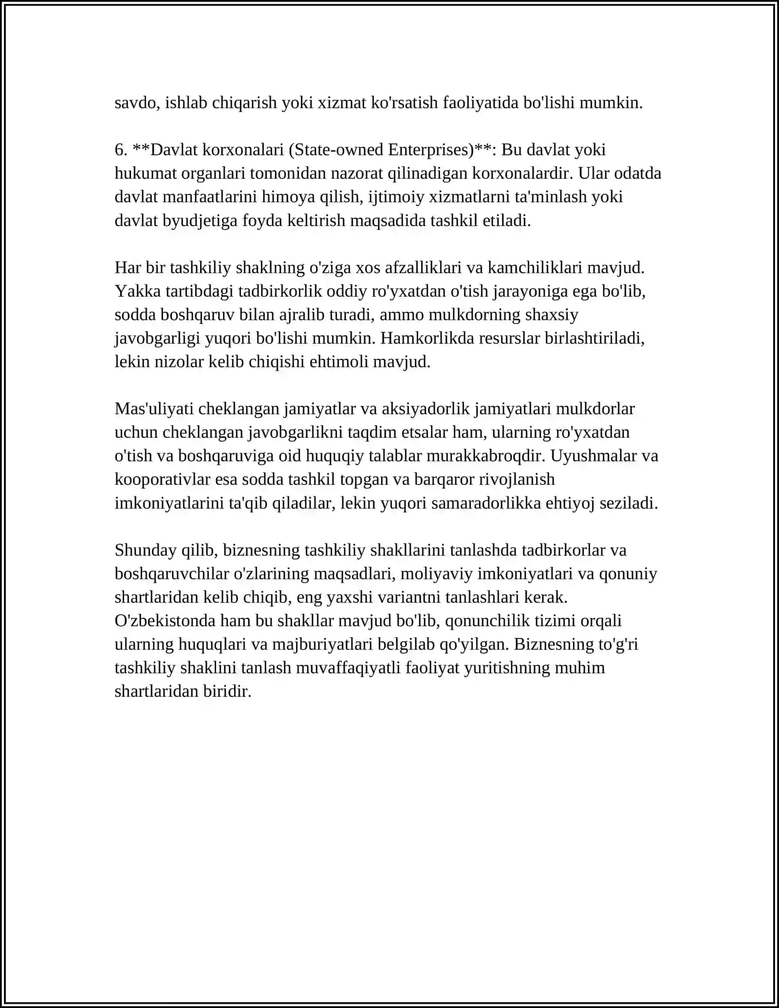 BIZNESNING TASHKILIY SHAKLLARI VA ULARNING MOLIYAVIY QARORLAR QABUL QILISHGA TA'SIRI 4