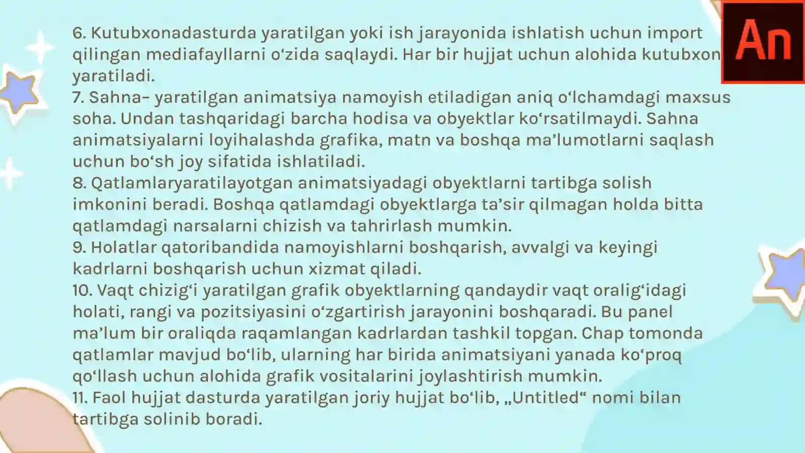 Adobe Animate Dasturi Interfeysi va Uskunalar Paneli 4