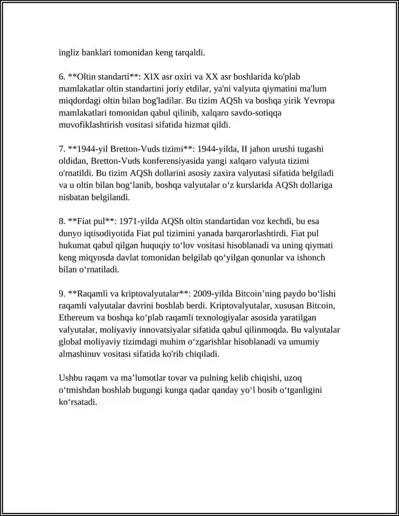 MUSTAQIL ISH Mavzu: TOVAR VA PUL 4