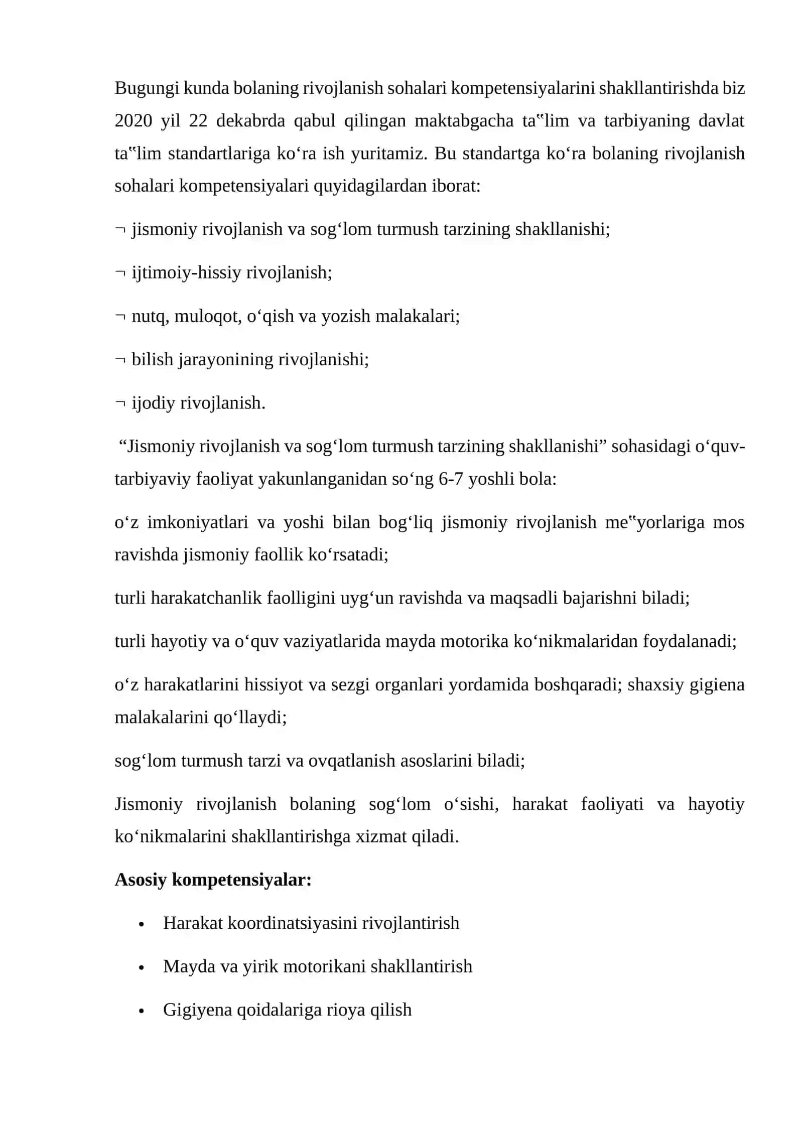 Bolaning rivojlanish sohalari kompetensiyalari 4