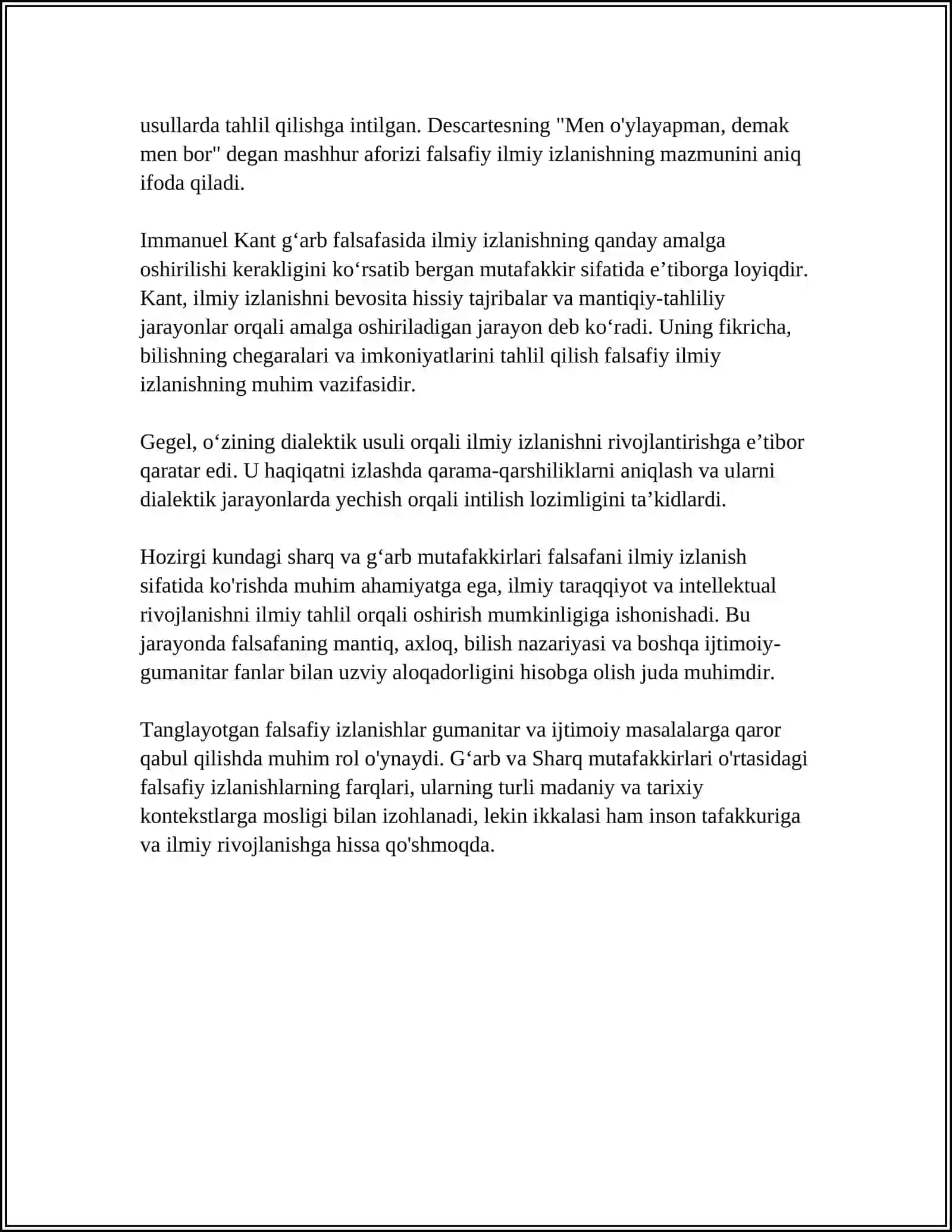 FALSAFANING MOHIYATIGA OID SHARQ VA GʻARB MUTAFAKKIRLARI TAʼRIFLARINI TASNIFLASH 4
