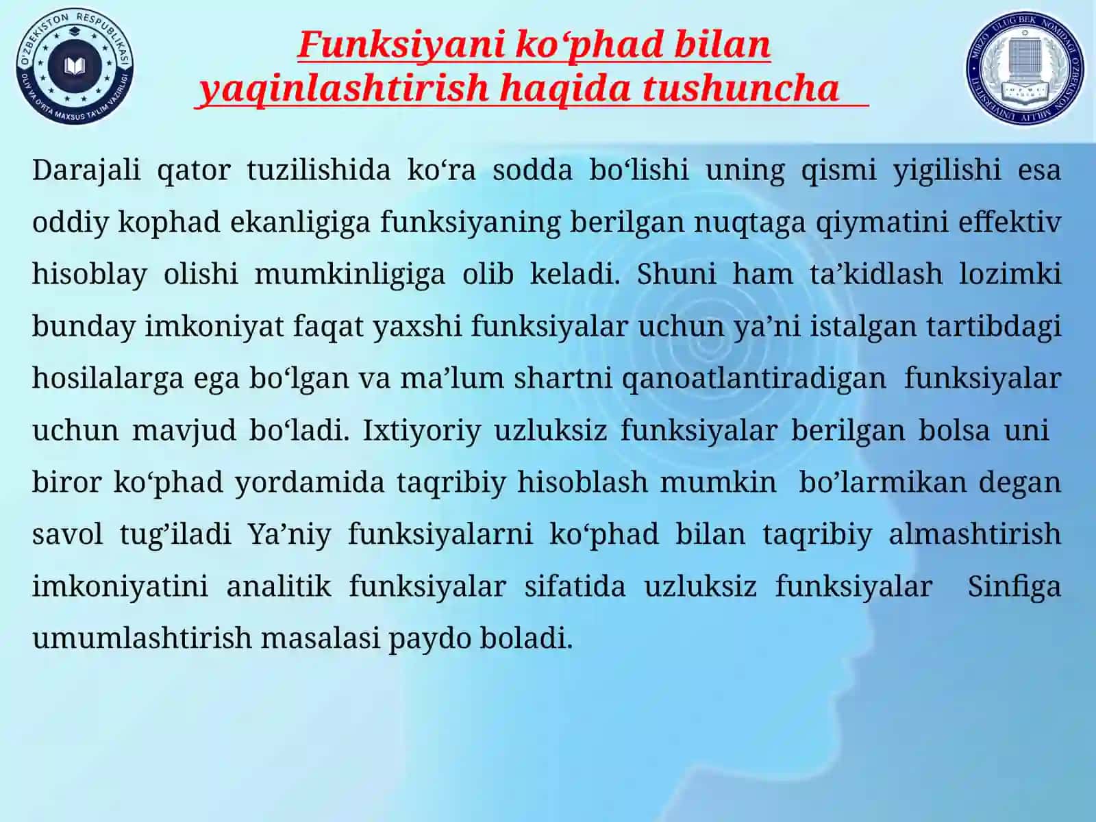 Funksiya Analizi: Funksiyani koʻphad bilan yaqinlashtirish 4