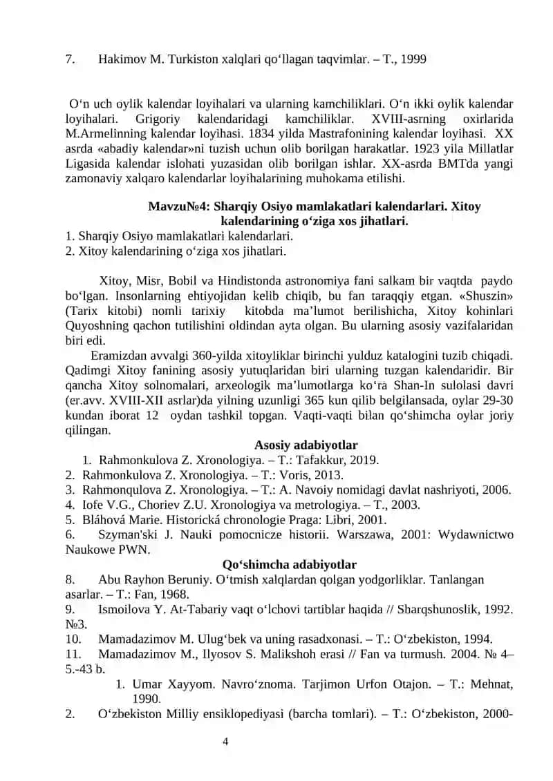 XRONOLOGIYA VA METROLOGIYA fanidan SEMINAR MASHG‘ULOTLARI UCHUN USLUBIY KO‘RSATMA 4