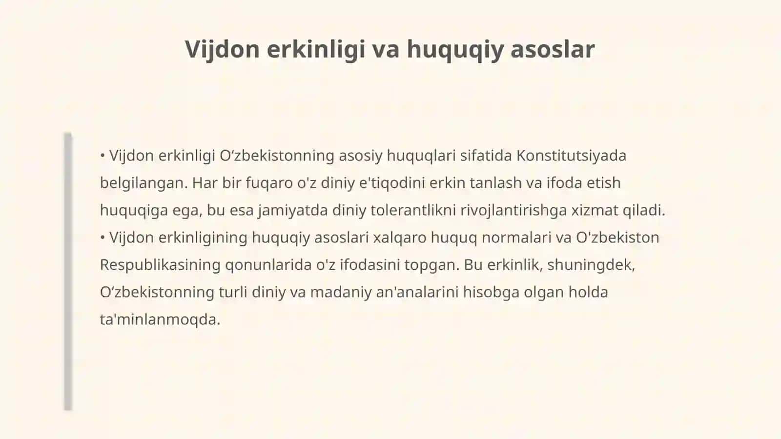 Oʻzbekistonda vijdon erkinligi va diniy tashkilotlar haqidagi qonunnig qabul qilinishi tarixi va uning ahamiyati 4