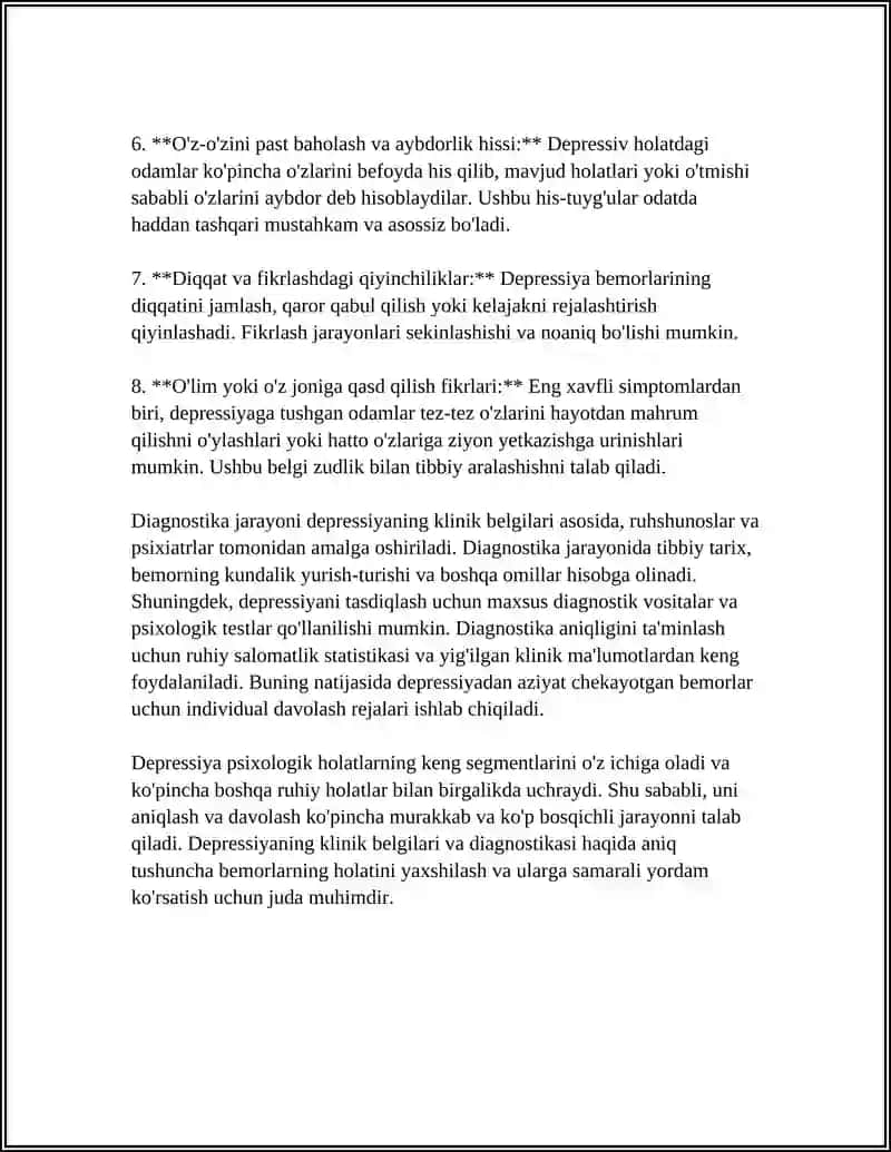 BEMORLARNING RUHIY XOLATI DEPRESSIYA,SHOK,QURQUV,CHOSHGOH,IPOXONDIRYA,OʻZINI AYBDOR HIS QILISH STUDSIAL FIKRLASH 4