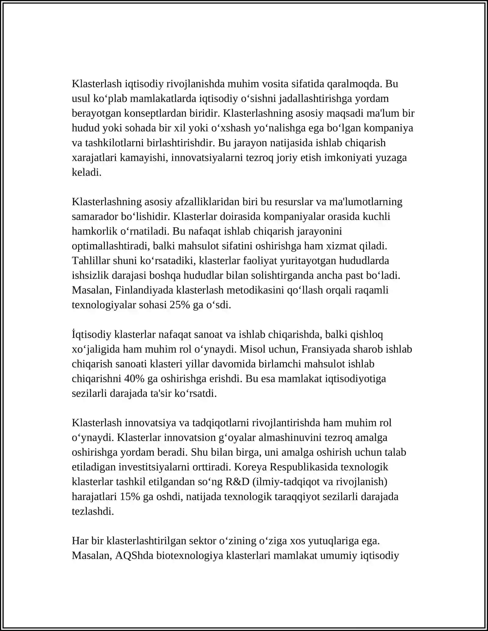IQTISODIY OSISH TAMINLASHDA KLASTERLASHTIRISH SIYOSATI 4