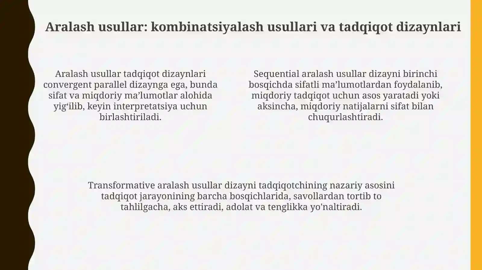 Yozuv tadqiqot usullari:Sifatli va miqdoriy metod: tadqiqotda qo'shilish imkoniyatlari 4