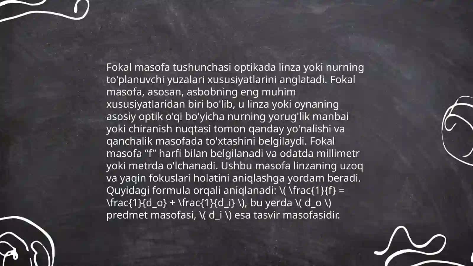 Ko'zgu formulasi( fokusi,fokal masofasi) 4