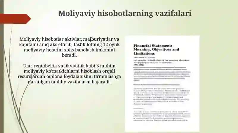 Moliyaviy hisobotlarning maqsadi va vazifalari 4