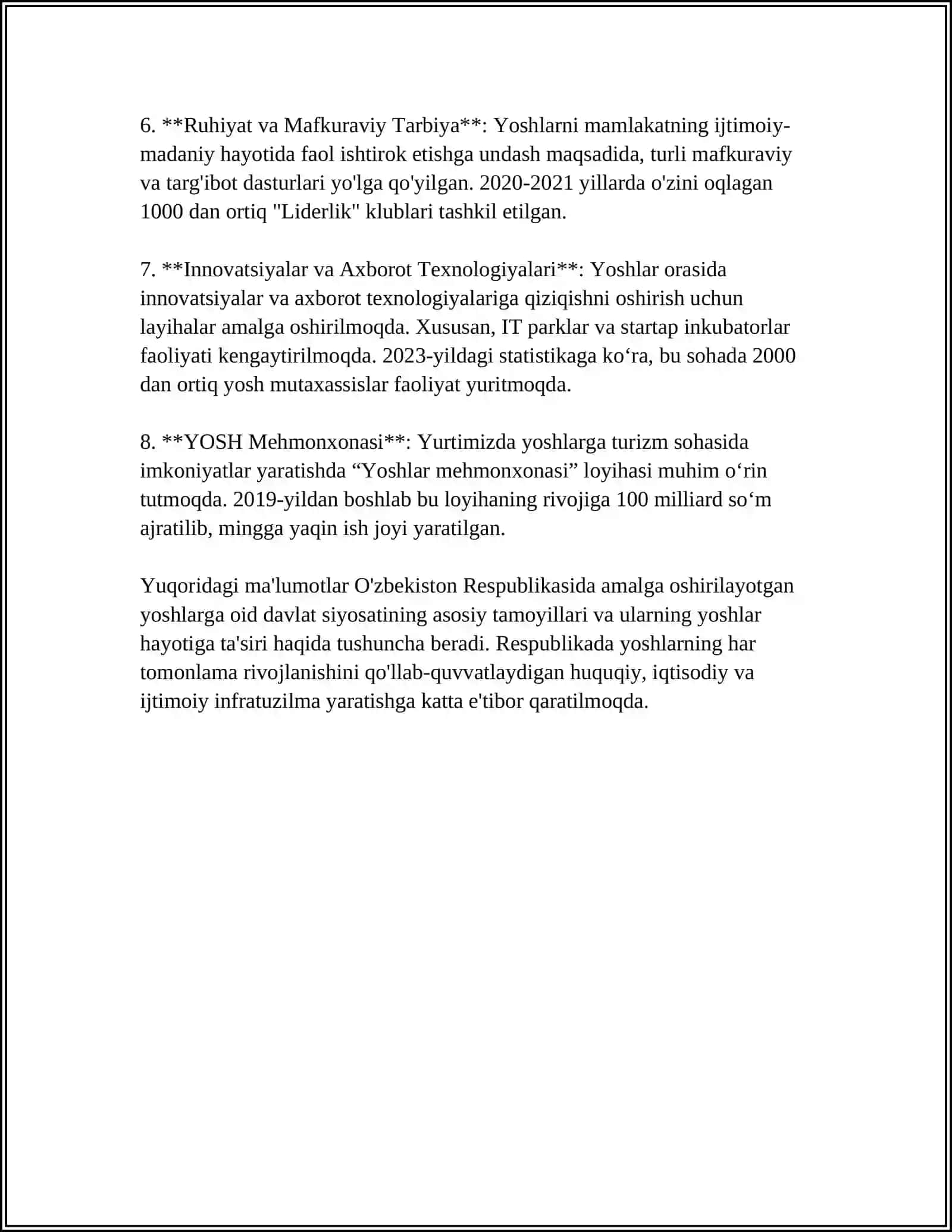 YOSHLARGA OID DAVLAT SIYOSATINI IZCHIL VA SAMARALI TASHKIL ETISH 4
