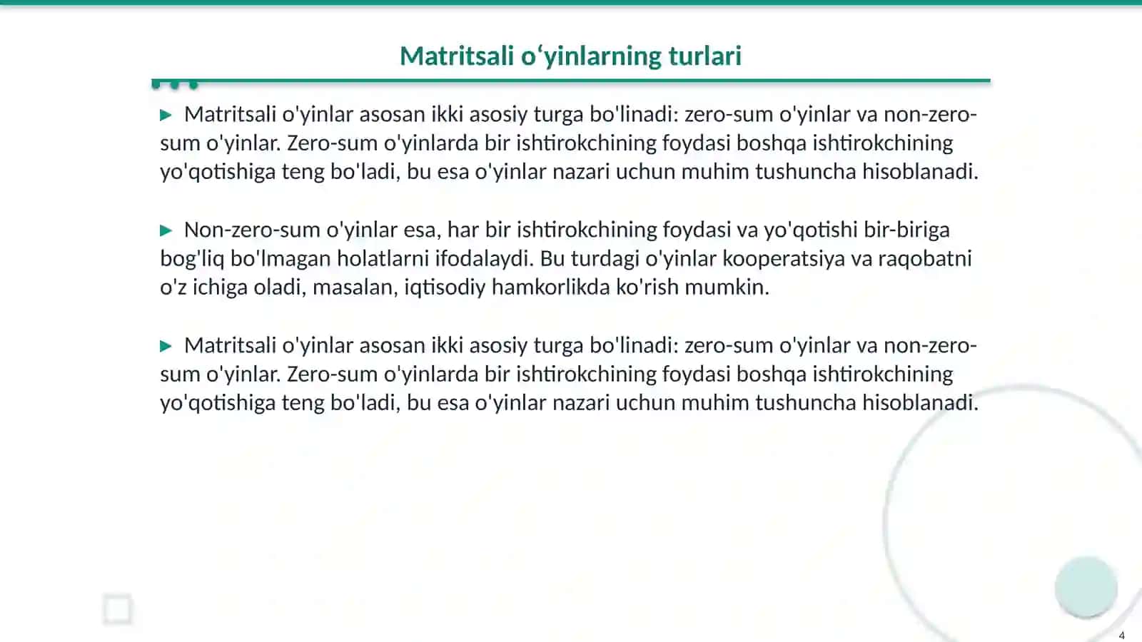 Matritsali o‘yinlarni yechish metodlari 4