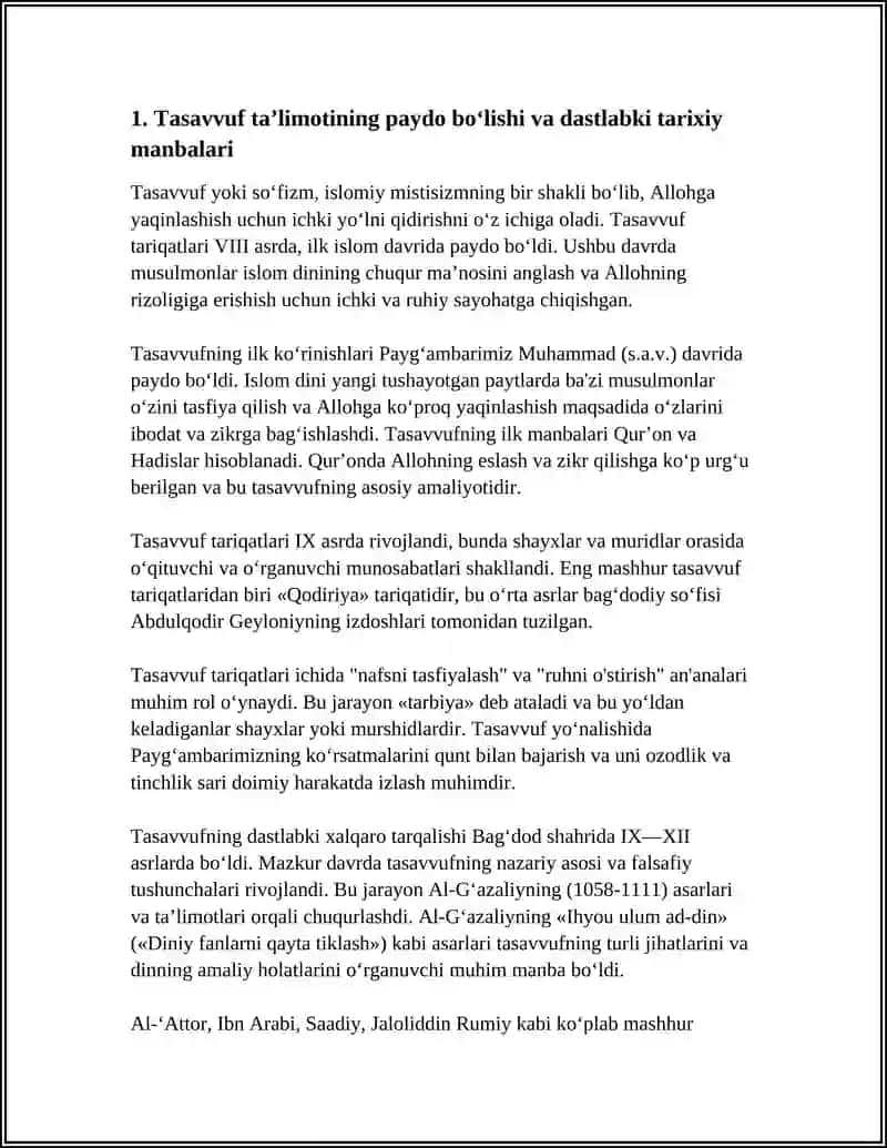 TASAVVUF TAʼLIMOTINING SHAKLLANISHI TARIXI, MOHIYATI VA ASOSIY GʻOYALARI 4