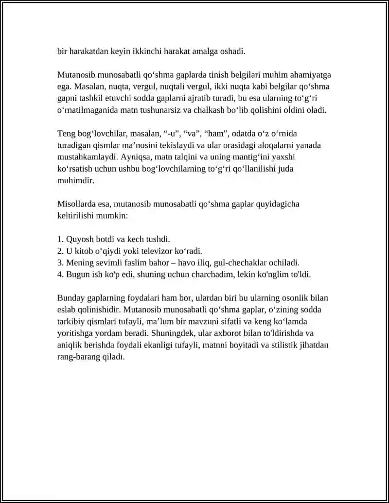 MUTANOSIB MUNOSABATLI QO'SHMA GAPLAR 4
