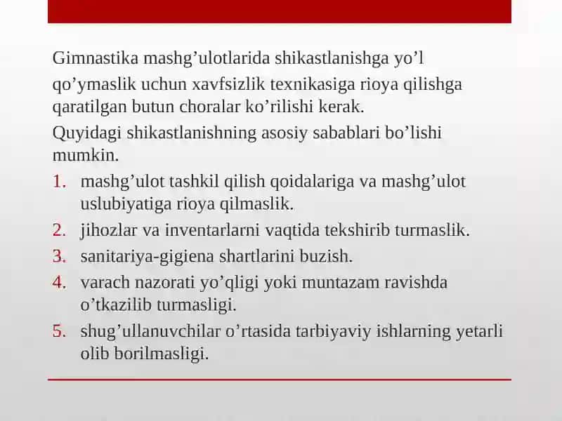 Gimnastika mashg‘ulotlarida shikastlanishning oldini olish 4