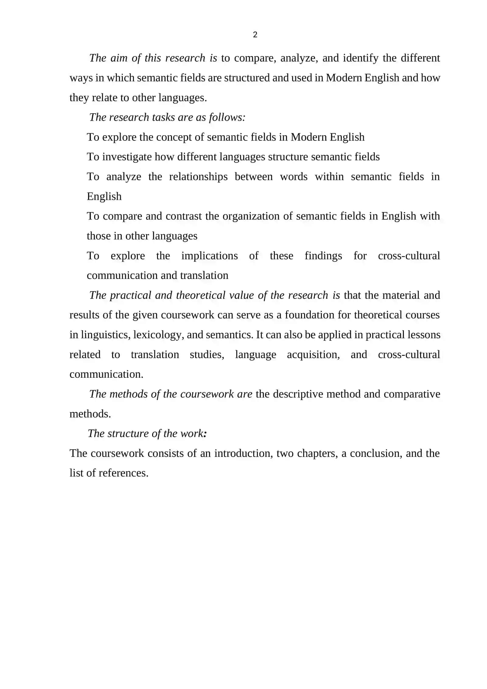 On the theme  “Semantic fields  Comparative study” 4