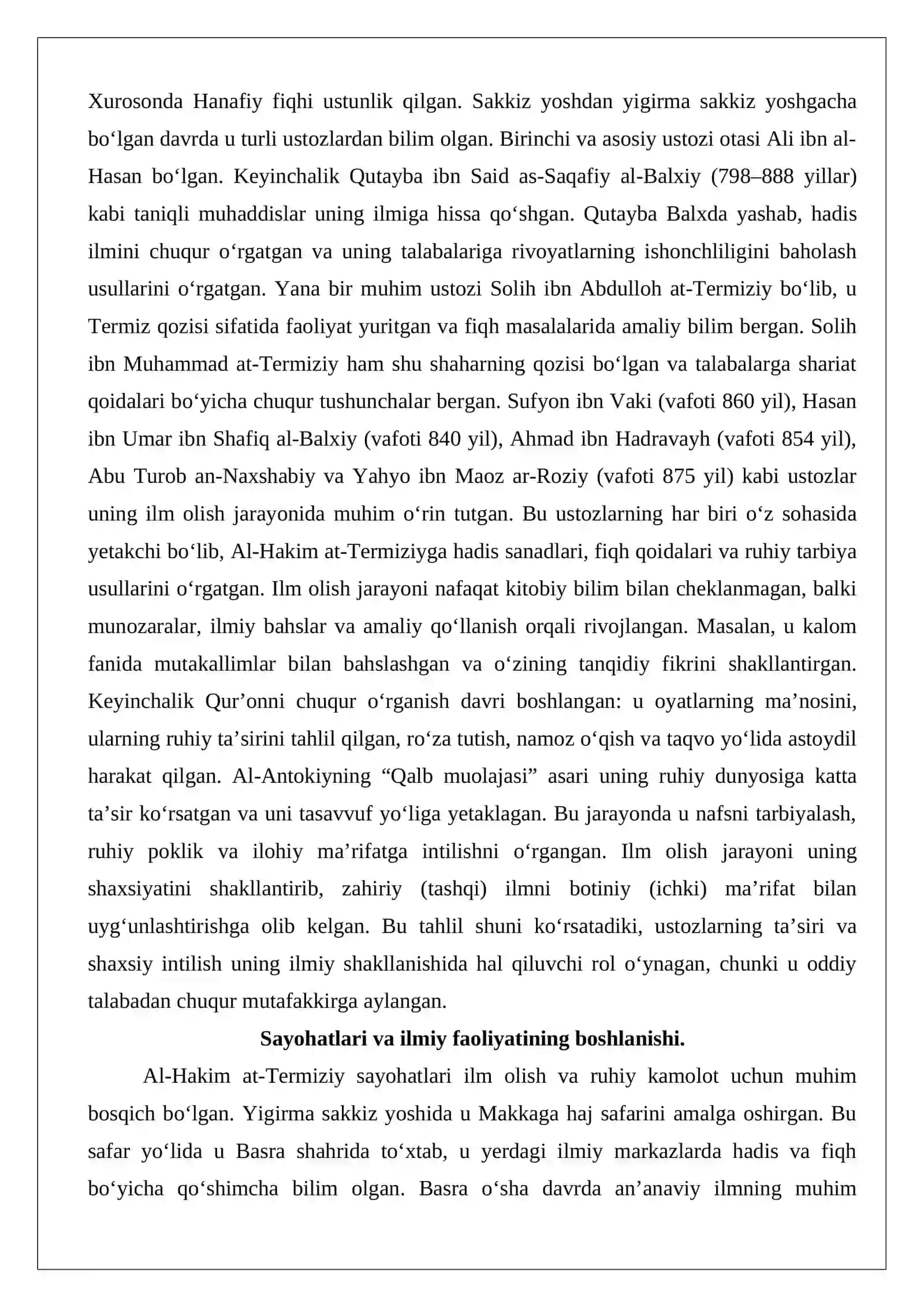 Islomiy ilmlar rivojida Hakim at-Termiziy (760-869)ning oʻrni 4
